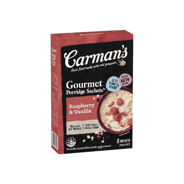 Carman's 320g Raspberry Vanilla Porridge Sachets Healthy Gourmet Breakfast