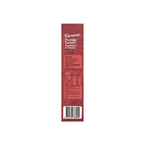 Carman's 320g Raspberry Vanilla Porridge Sachets Healthy Gourmet Breakfast