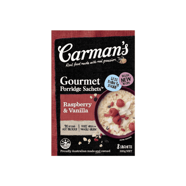 Carman's 320g Raspberry Vanilla Porridge Sachets Healthy Gourmet Breakfast