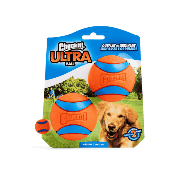 Chuckit! Ultra Ball 2-Pack – 2.5-Inch Medium Balls in Orange/Blue for Active Dogs