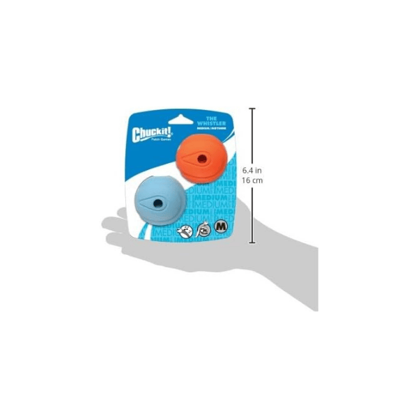 Chuckit! 20220 Whistler Ball 2-Pack – Fun 2.5-Inch Medium Dog Toys in Orange & Blue