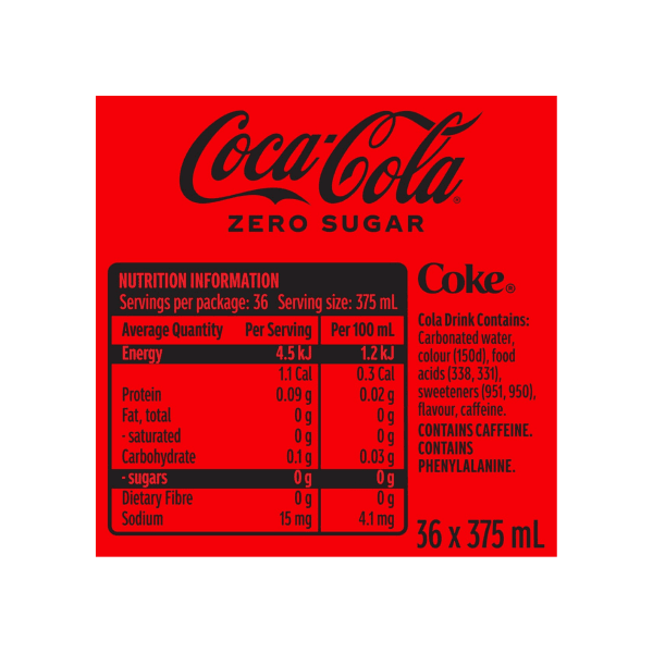 Coca-Cola Zero Sugar 36 Pack Cans (375 mL)