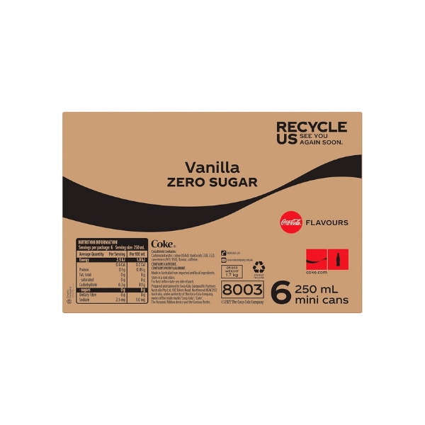 Coca-Cola Zero Sugar Vanilla Mini Can Multipack (6 x 250 mL)