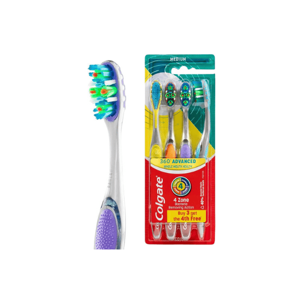 Colgate 360º Advanced Whole Mouth Health Manual Toothbrush Set Value 4 Pack Medium Bristles