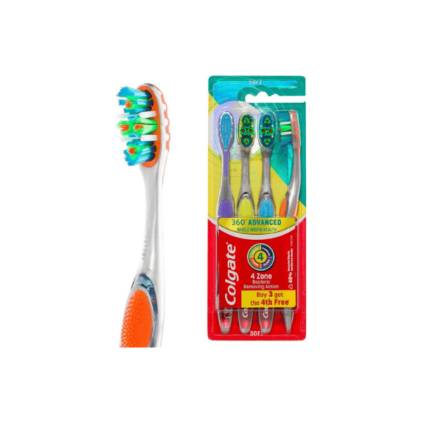 Colgate 360º Advanced Whole Mouth Health Manual Toothbrush Set Value 4 Pack Soft Bristles