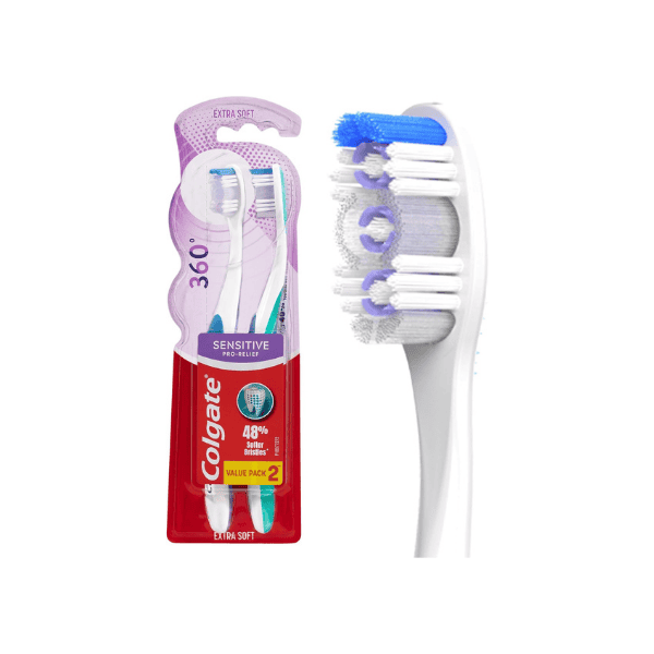 Colgate 360° Sensitive Pro Relief Manual Toothbrush Set 2 Pack Extra Soft Bristles for Sensitive Teeth