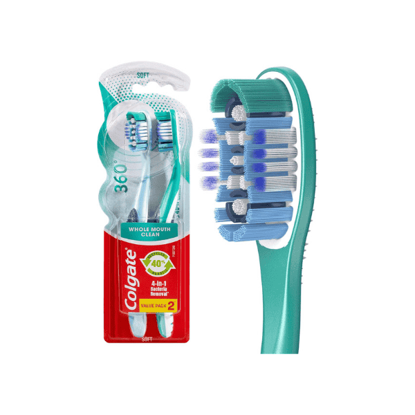 Colgate 360° Whole Mouth Clean Manual Toothbrush Set Soft Bristles 2 Pack Value Bundle