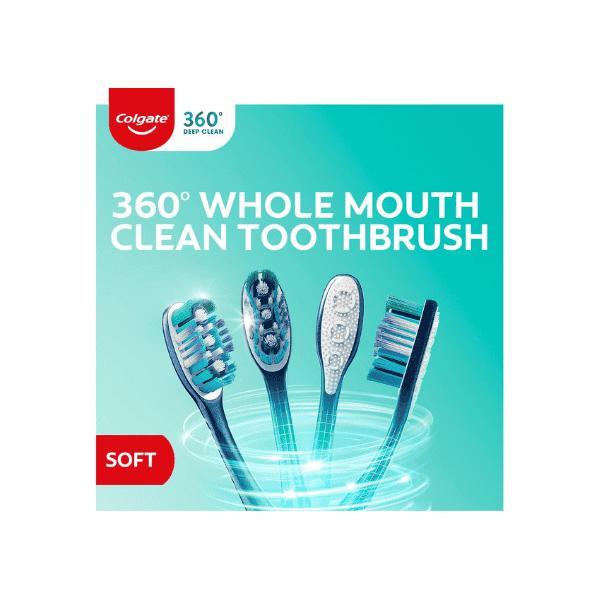 Colgate 360° Whole Mouth Clean Manual Toothbrush Set Soft Bristles 2 Pack Value Bundle