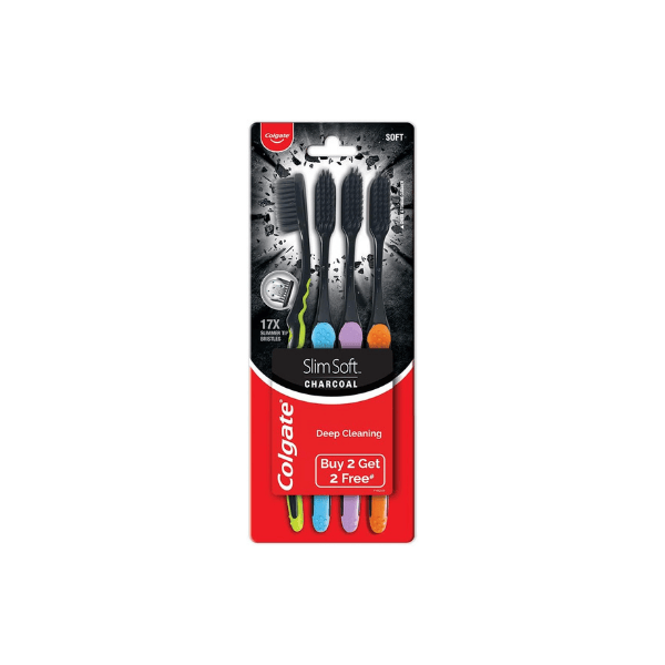 Colgate Slim Soft Charcoal Toothbrush Set (4 Pack) with 17x Slimmer Soft Tip Bristles