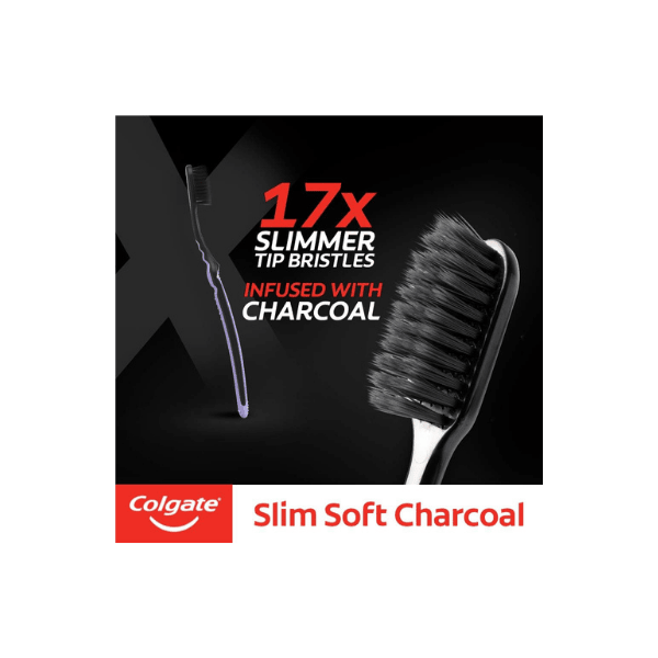 Colgate Slim Soft Charcoal Toothbrush Set (4 Pack) with 17x Slimmer Soft Tip Bristles