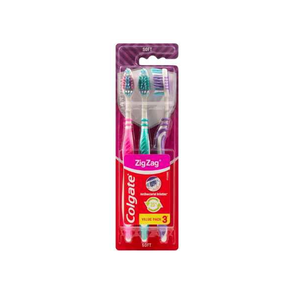 Colgate Zig Zag Manual Toothbrush Set 3 Pack Soft Bristles for Enhanced Interdental Cleaning