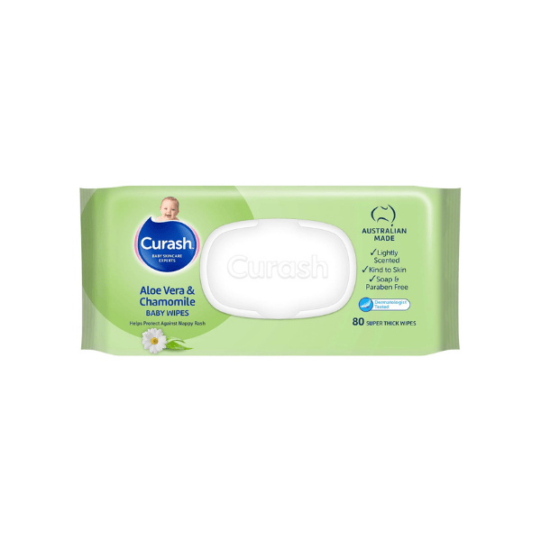 Curash Aloe Vera & Chamomile Baby Wipes Gentle for Newborns 3 x 80 Pack Soap Alcohol & Paraben Free