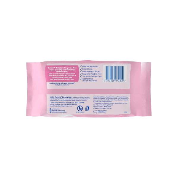 Curash Fragrance Free Baby Wipes pH Balanced Sensitive Skin 240 Wipes 3x80)