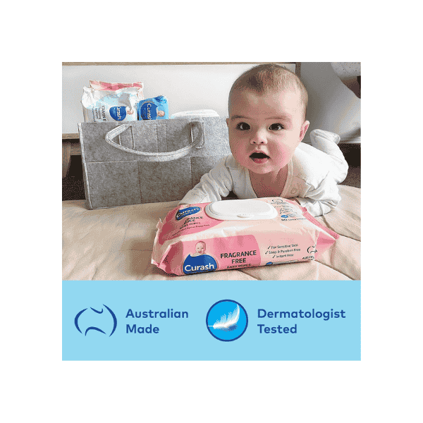 Curash Fragrance Free Baby Wipes pH Balanced Sensitive Skin 240 Wipes 3x80)