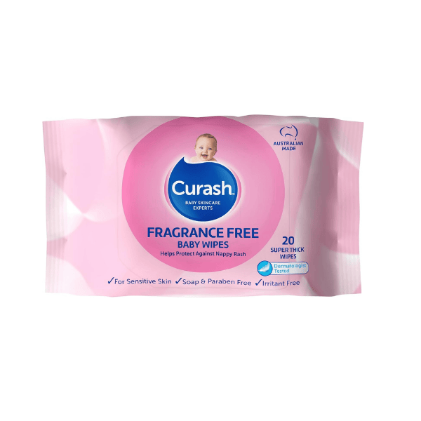 Curash Fragrance Free Baby Wipes 20 Wipes Travel Pack pH Balanced and Alcohol Free