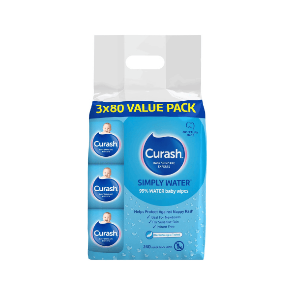 Curash Simply Water Baby Wipes pH Balanced 240 Wipes 3x80