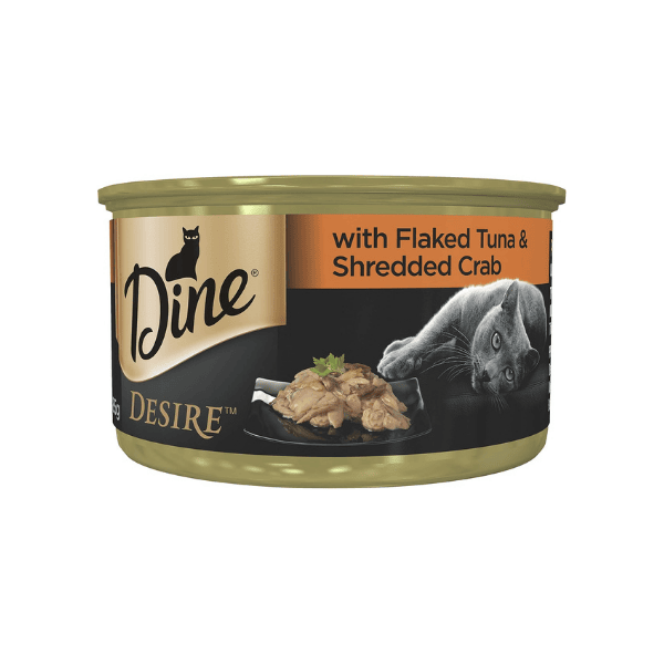 DINE Desire Wet Cat Food with Flaked Tuna and Shredded Crab 85g Cans 24 Pack