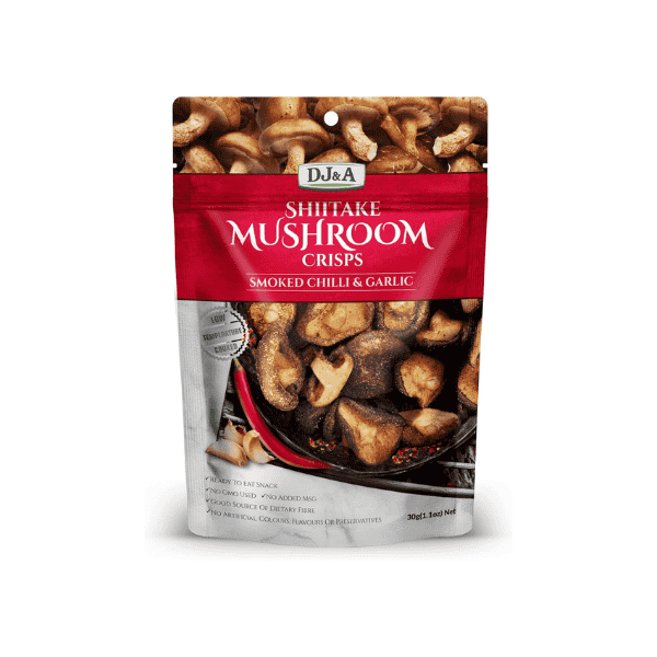 DJ&A Shiitake Mushroom Crisps Smoked Chilli & Garlic – Healthy Crunchy and Flavorful Snack