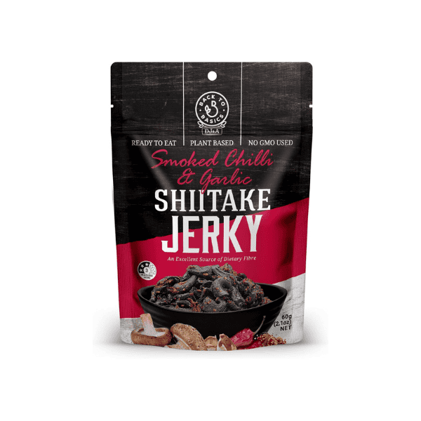 DJ&A Vegan Shiitake Jerky - Smoked Chilli Garlic Flavor | 60g Pack