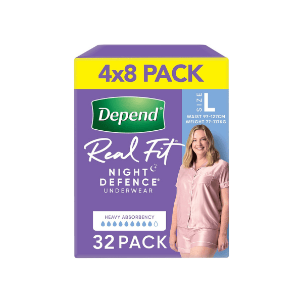 Depend Real Fit Night Defence Women's Incontinence Underwear Large Size 32 Pieces 4 Packs of 8