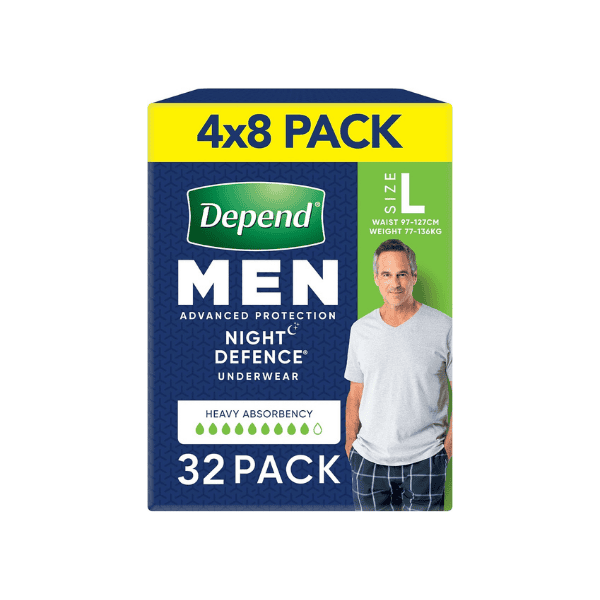 Depend Night Defence Incontinence Underwear for Men Large 32 Count 4 x 8 Pack