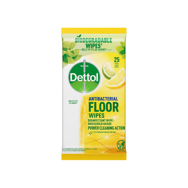 Dettol Antibacterial Floor Wipes 25 Pack Refreshing Lemon & Lime Clean