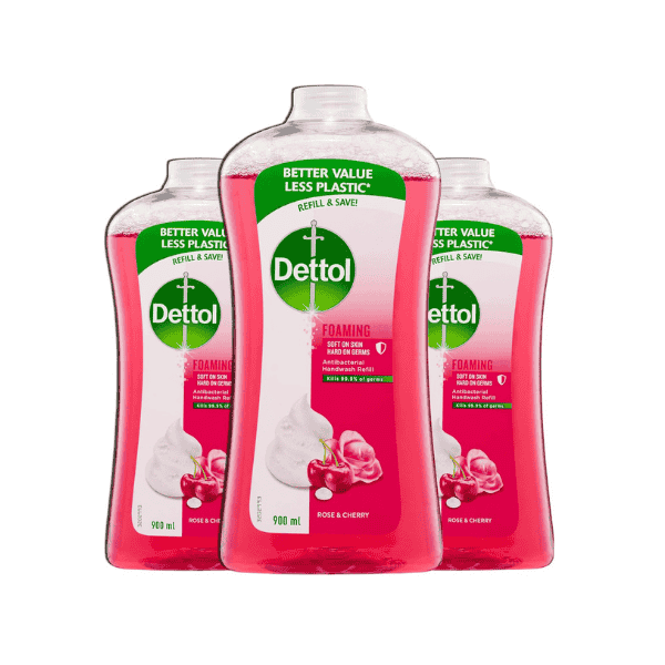 3 x Dettol Antibacterial Foam Hand Wash Refill  Rose & Cherry 900ml