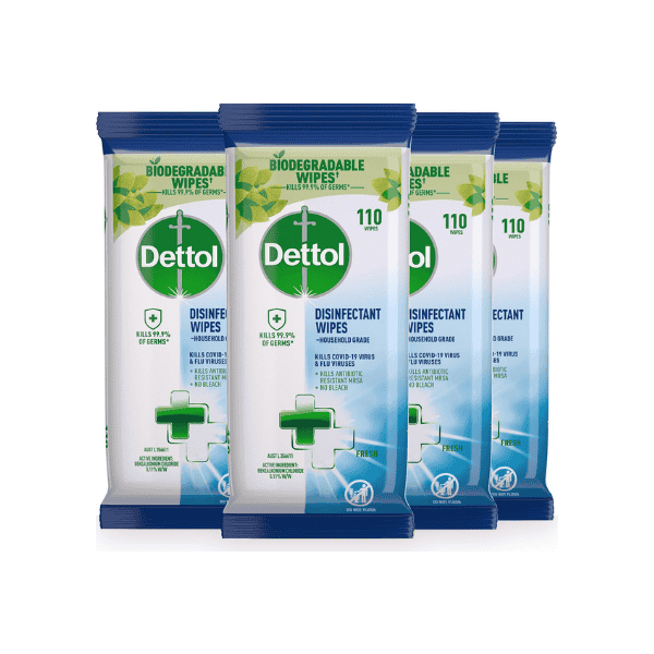 Dettol Fresh Antibacterial Wipes 440s Biodegradable Surface Cleaners 2 Packs