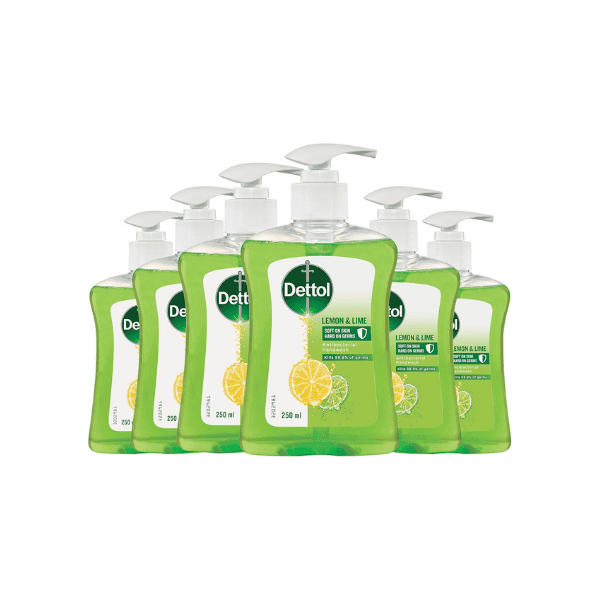 Dettol Anti-Bacterial Hand Wash in Refreshing Lemon Lime 6 Pack of 250ml Pumps