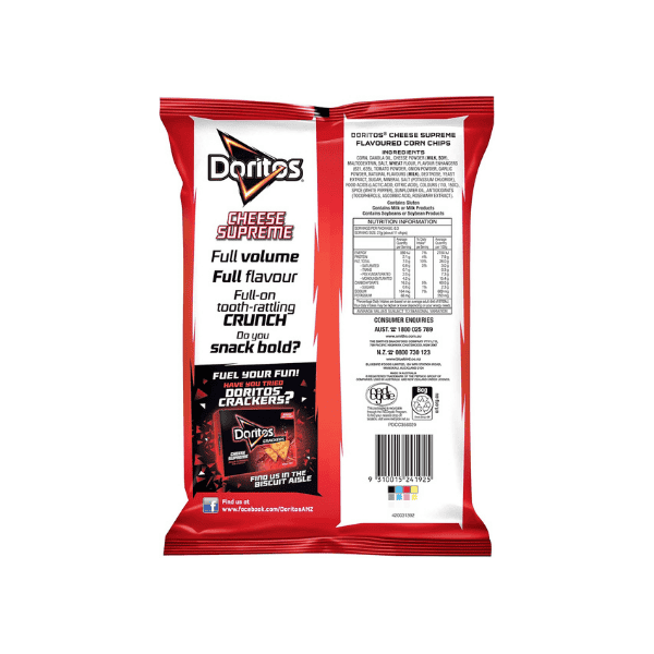 Doritos Corn Chips Cheese Supreme Perfect 170g Share Pack for Snacking