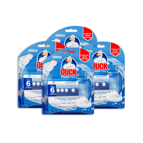 Duck Fresh Discs Toilet Bowl Cleaner Marine Scent Reusable Dispenser & Refill Pack of 4