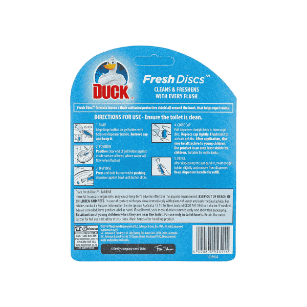 Duck Fresh Discs Toilet Bowl Cleaner Marine Scent Reusable Dispenser & Refill Pack of 4