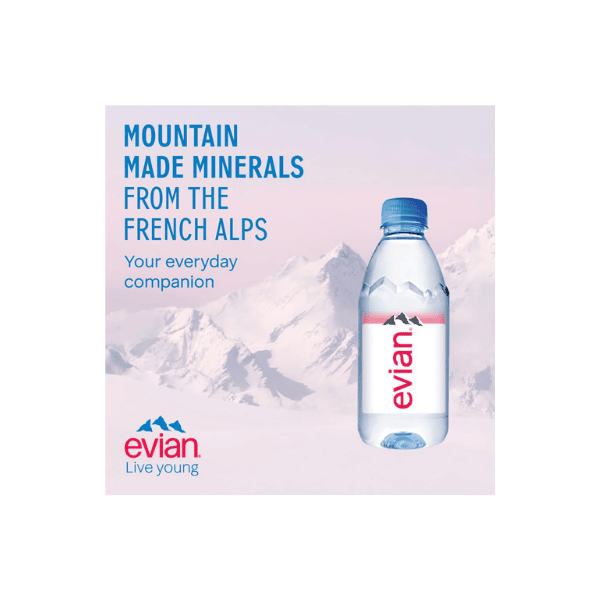 Evian Natural Mineral Water Bottles 24 Pack of 330ml Premium Hydration