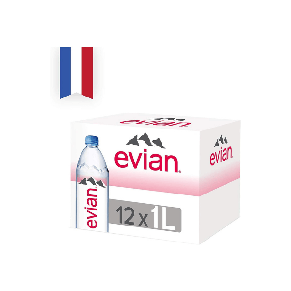 Evian Natural Mineral Water 12 x 1L Bottles for Pure Hydration