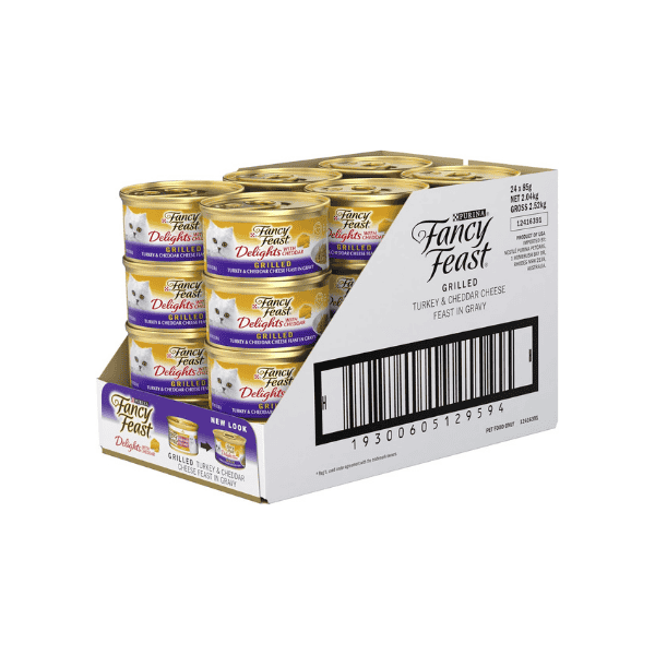 Fancy Feast Turkey & Cheddar Cheese Feast in Gravy 24 Cans of Gourmet Flavor for Cats