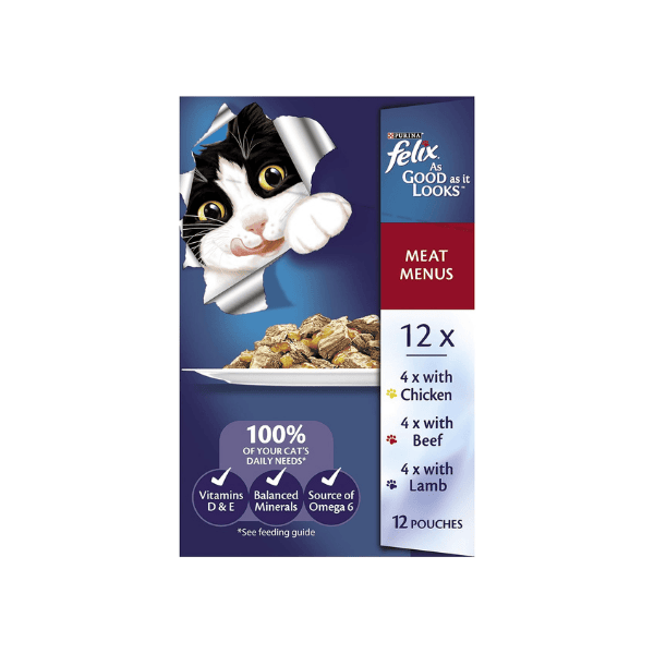 FELIX Adult Wet Cat Food Meat Menu 60 Packs of 85g Each Just as Appealing as It Tastes