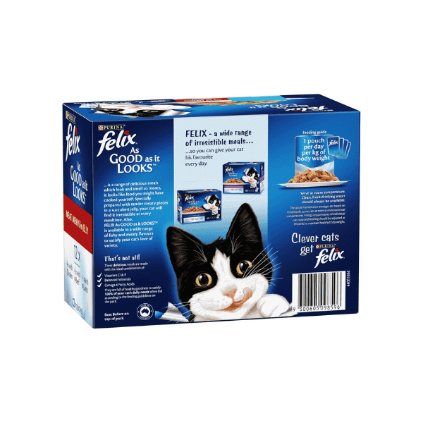 FELIX Adult Wet Cat Food Meat Menu 60 Packs of 85g Each Just as Appealing as It Tastes