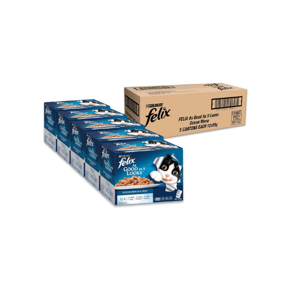 FELIX Adult Ocean Menu Wet Cat Food 60 x 85g Packs Irresistibly Appealing