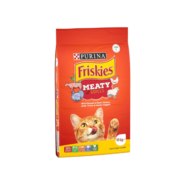 FRISKIES Meaty Grills 10kg Adult Cat Food with Tasty Grilled Meat Flavor