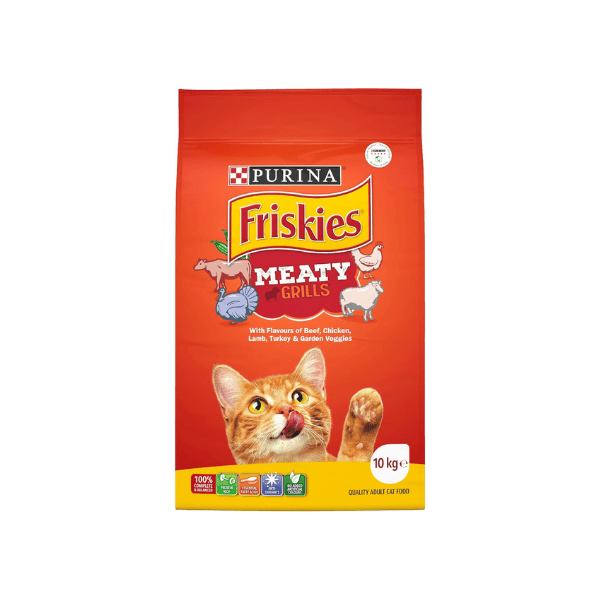 FRISKIES Meaty Grills 10kg Adult Cat Food with Tasty Grilled Meat Flavor