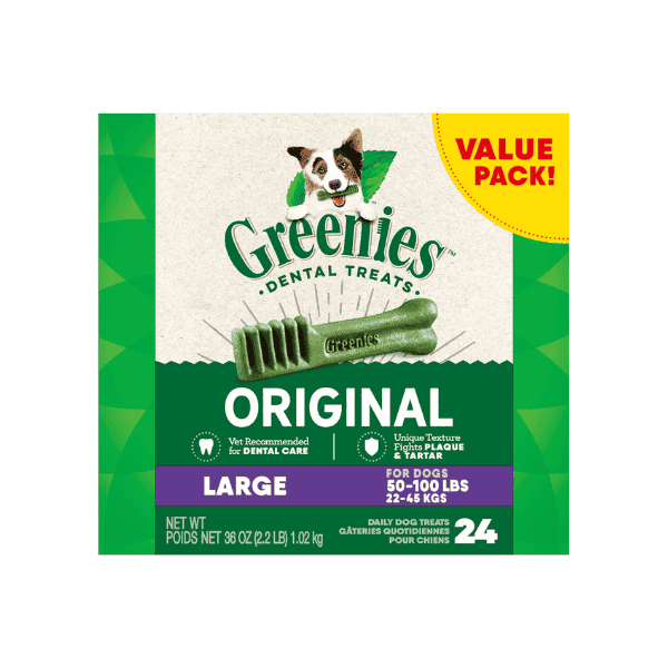 GREENIES Canine Dental Dog Chews Original Large Flavor 1.02kg Pack 24 Chews