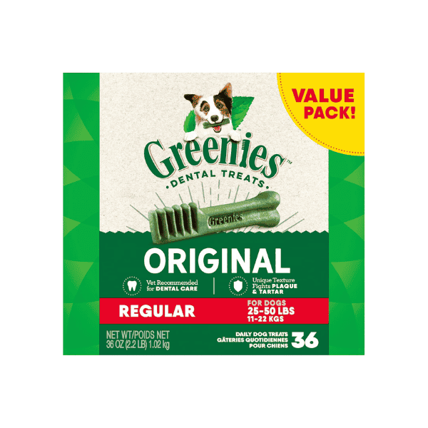 GREENIES Canine Dental Chews Original Regular 36 Chews Value Pack for Dogs 1.02kg