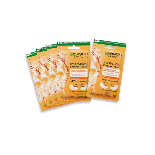 Garnier Hydra Bomb 5 Pack Brightening Eye Masks with Hyaluronic Acid & Orange