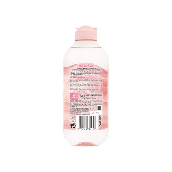 Garnier SkinActive Rose Micellar Cleansing Water 400ml Clean & Glow Formula