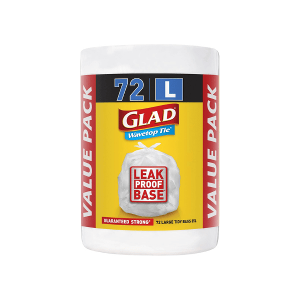 Glad Wavetop Tie Rubbish Bags 35L Large Kitchen Tidy Bags 72 Count