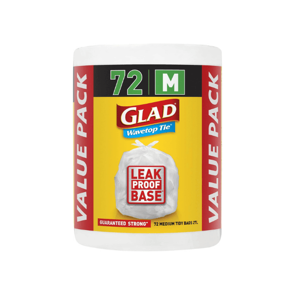 Glad Wavetop Tie Rubbish Bags Medium Size Fits 27L Kitchen Tidy Bags 72 Count