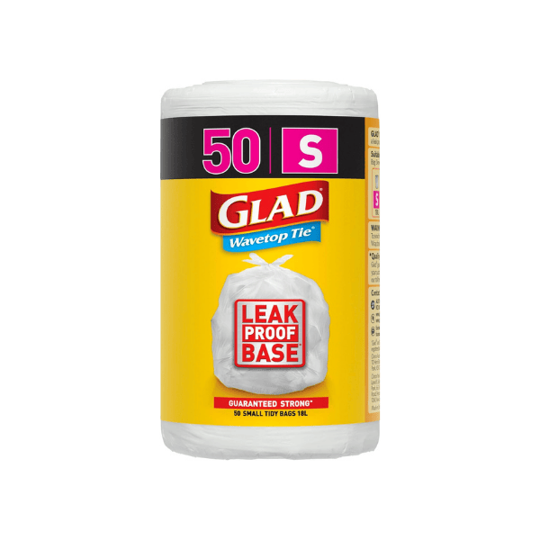 Glad Wavetop Tie Rubbish Bags 18L Small Kitchen Tidy Bags 50 Count