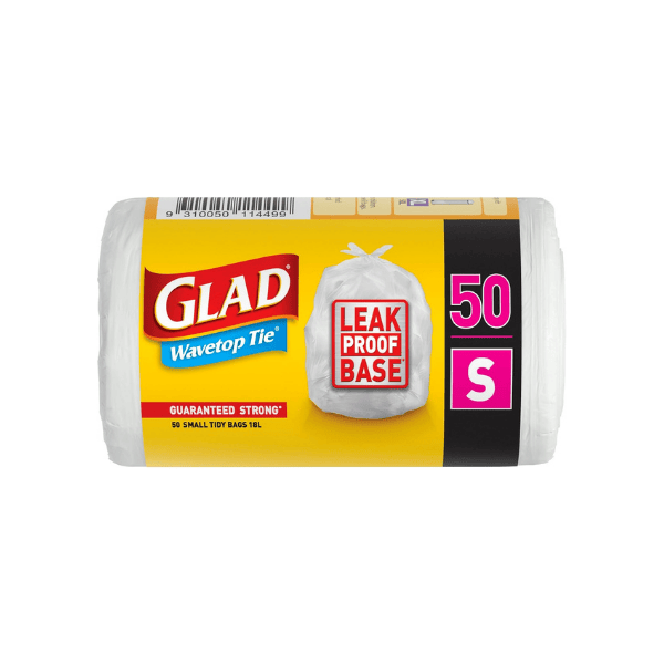 Glad Wavetop Tie Rubbish Bags 18L Small Kitchen Tidy Bags 50 Count