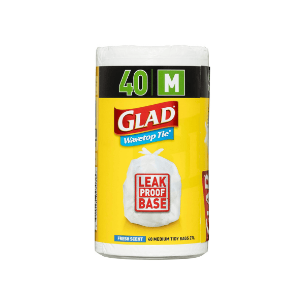 Glad Wavetop Tie Rubbish Bags 27L  Medium Kitchen Tidy Bags 40 Count