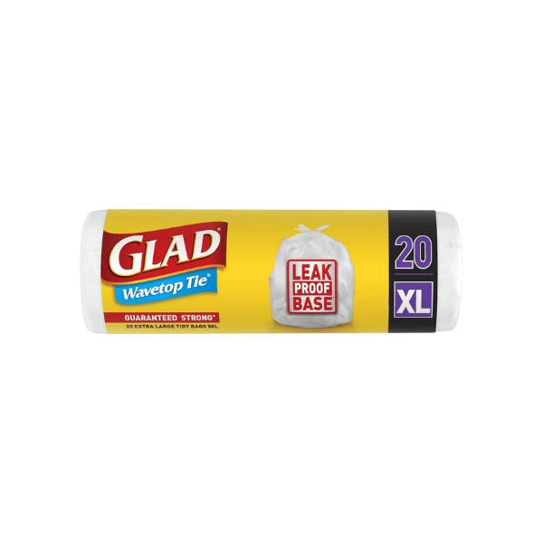 Glad Wavetop Tie Rubbish Bags Extra Large Kitchen Tidy Bags 20 Count